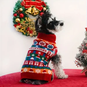 Christmas Turtleneck Dog Sweater with Leash Hole