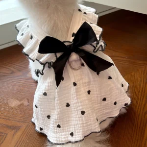 Love Pattern Pullover Dog Dress with Bow