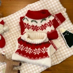Beige Festive Winter Dog Sweater