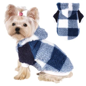 Blue Plaid Fleece Hooded Dog Sweater