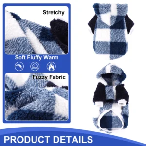 Blue Plaid Fleece Hooded Dog Sweater