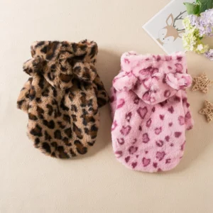 Warm Leopard Dog Hoodie Jacket for Autumn Winter
